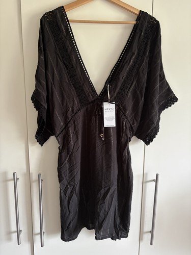 Next black crochet trim kaftan - trim,