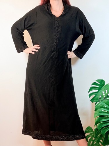 Vintage black hooded kaftan - black,