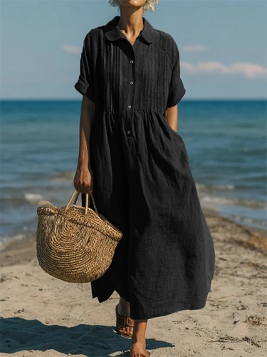 Women button pleated linen - button,