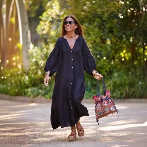 Womens button neck - neck, dress